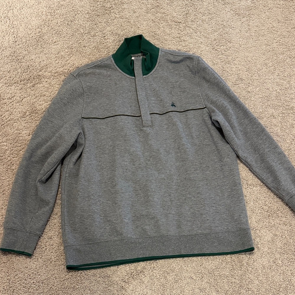 Brooks Brothers Gray Zip-Up Sweater with Green Trim